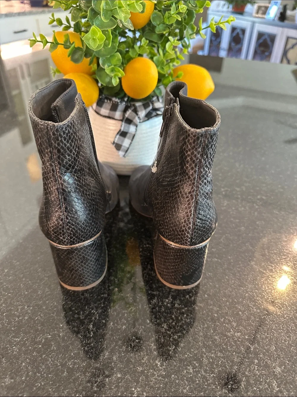 Women's Suede Ankle Booties with Textured snakeskin Back Panel